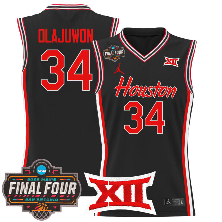 Men Houston Cougars #34 Olajuwon black 2025 Final Four Patch NCAA Jersey